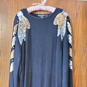 Silk, Nylon, Angora, Lambs Wool Black, Dress with Sequins, Size 22/24